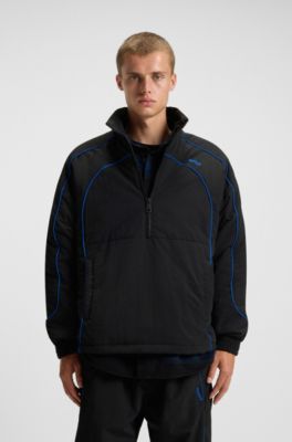 Contrast-piping jacket with water-repellent finish, Black