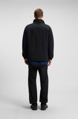 Contrast-piping jacket with water-repellent finish, Black
