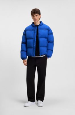 Chaqueta acolchada repelente al agua con logo bordado, Celeste