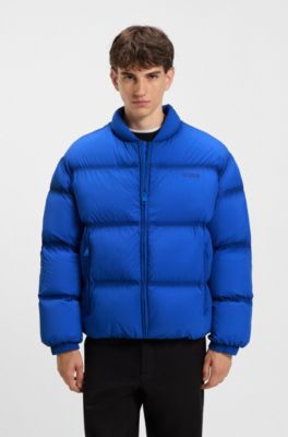 Embroidered-logo puffer jacket with water-repellent finish, Light Blue