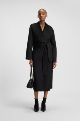 Abrigo relaxed fit estilo bata con cintur&oacute;n anudado, Negro