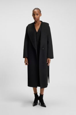 Abrigo relaxed fit estilo bata con cintur&oacute;n anudado, Negro