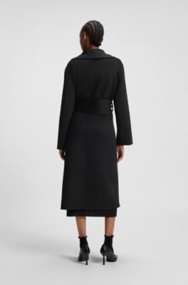 Abrigo relaxed fit estilo bata con cintur&oacute;n anudado, Negro