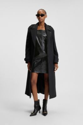 Vestido mini de tirantes de piel sint&eacute;tica con estampado grabado, Negro