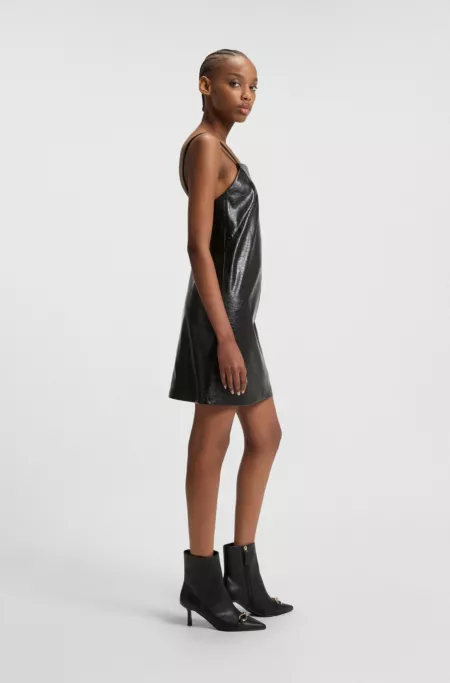 Embossed-pattern dress in faux leather