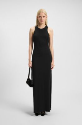 Vestido maxi con adornos de estr&aacute;s, Negro