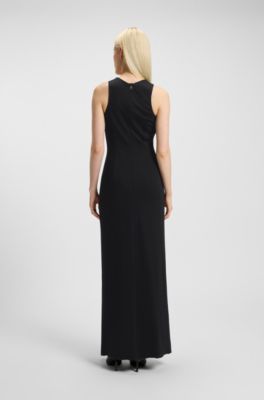 Vestido maxi con adornos de estr&aacute;s, Negro