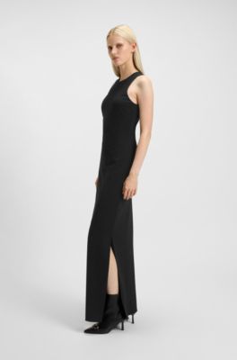 Vestido maxi con adornos de estr&aacute;s, Negro