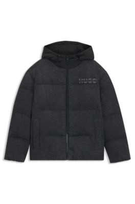 Chaqueta acolchada relaxed fit en denim negro con logos, Negro