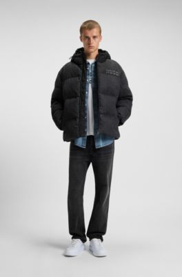 Chaqueta acolchada relaxed fit en denim negro con logos, Negro