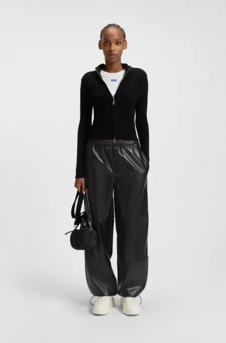 Wide-leg parachute trousers in faux leather