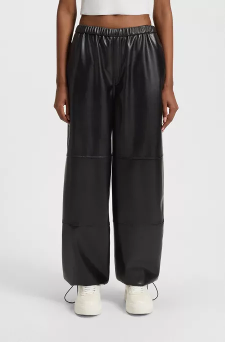 Wide-leg parachute trousers in faux leather