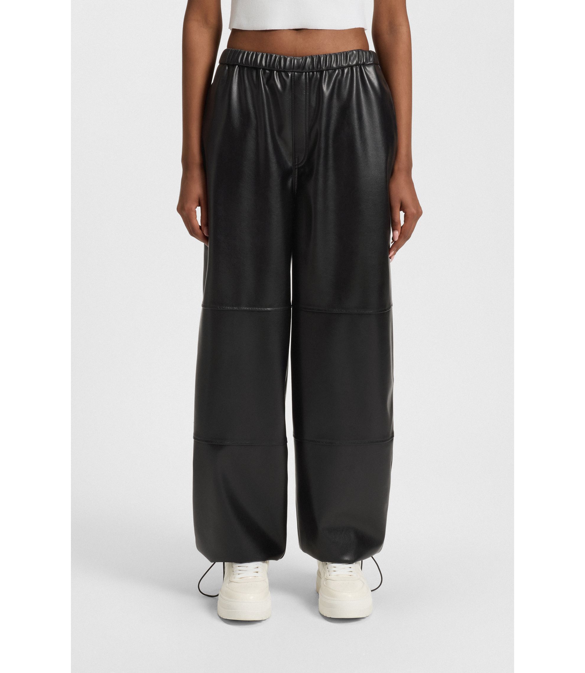 HUGO - Wide-leg parachute trousers in faux leather - Black