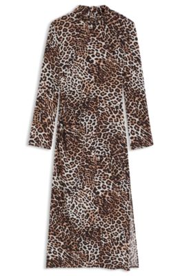 Tie-collar dress with leopard print, Patterned