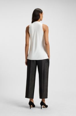 Top de raso sin mangas con cuello drapeado, Blanco