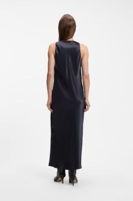 Blusa de sat&eacute;n con escote en cascada, Azul oscuro