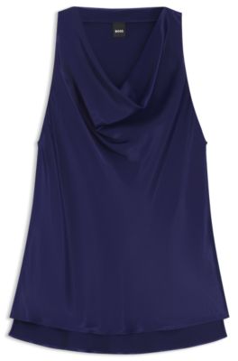 Blusa de sat&eacute;n con escote en cascada, P&uacute;rpura oscuro