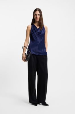 Blusa de sat&eacute;n con escote en cascada, P&uacute;rpura oscuro