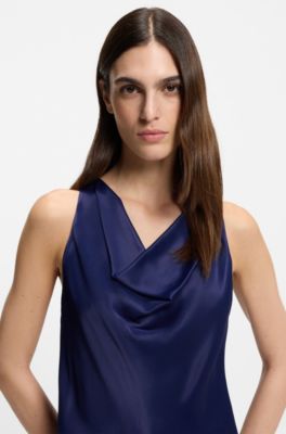 Blusa de sat&eacute;n con escote en cascada, P&uacute;rpura oscuro