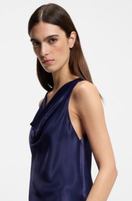 Blusa de sat&eacute;n con escote en cascada, P&uacute;rpura oscuro