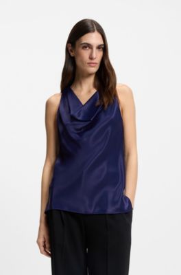Blusa de sat&eacute;n con escote en cascada, P&uacute;rpura oscuro