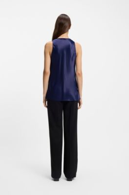 Regular-fit blouse with draped neckline, Dark Purple