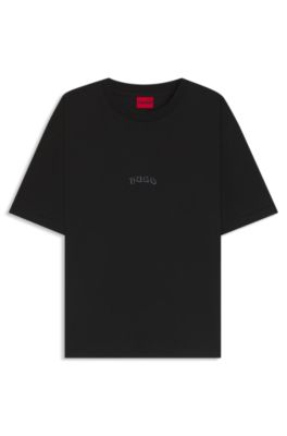 Camiseta de punto de algod&oacute;n con logos bordados, Negro