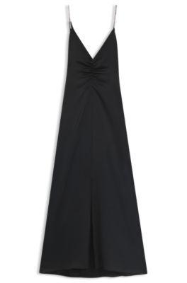 Robe longue &agrave; bretelles en strass, Noir