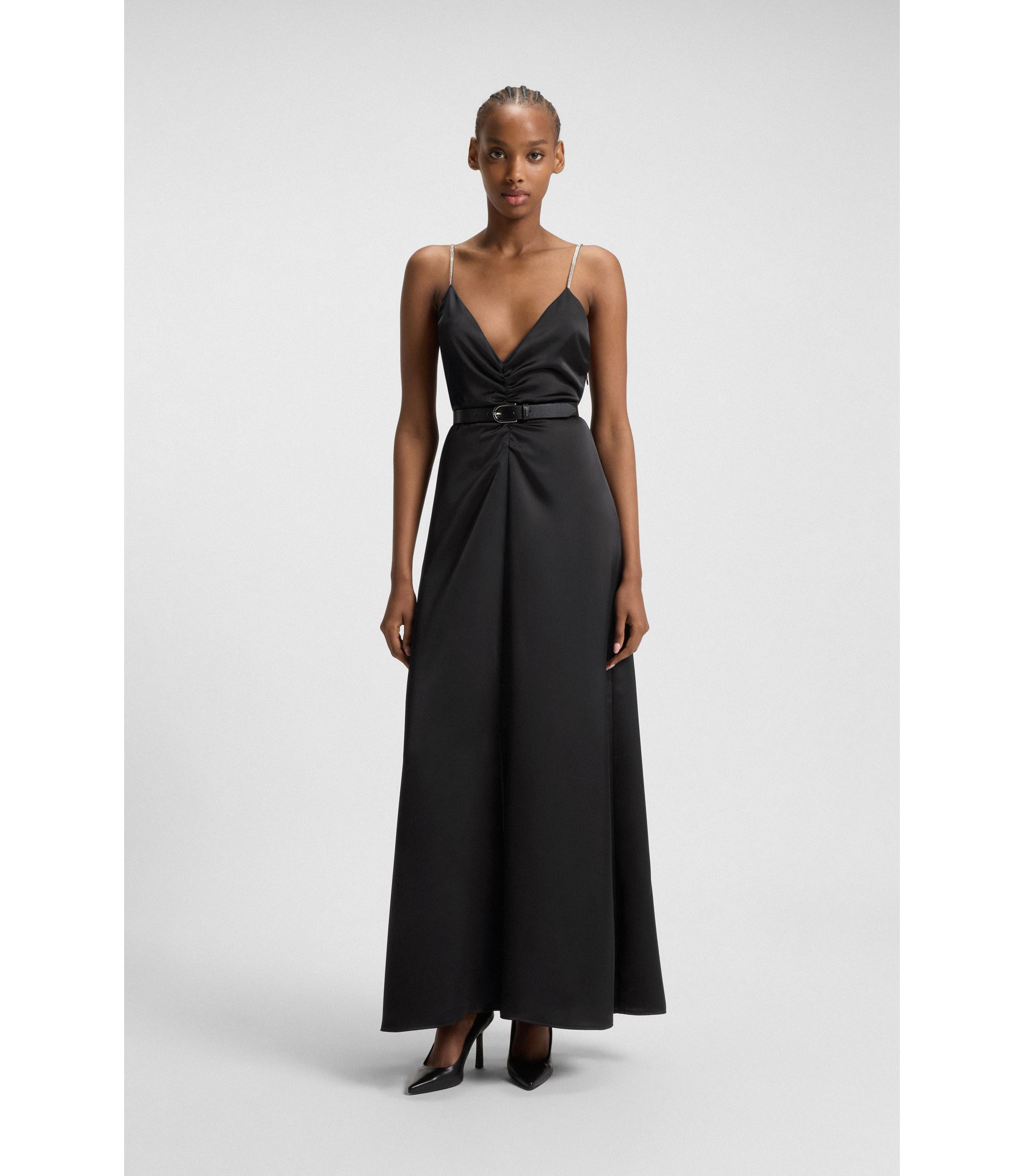 HUGO - Maxi dress with rhinestone straps - Black