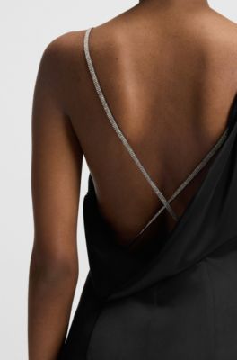 Robe longue &agrave; bretelles en strass, Noir