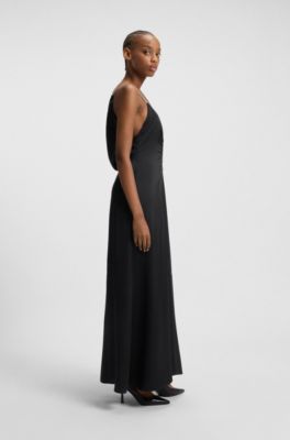 Maxi dress with rhinestone straps, Black