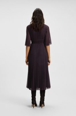 Robe pliss&eacute;e avec taille smock&eacute;e, Violet clair