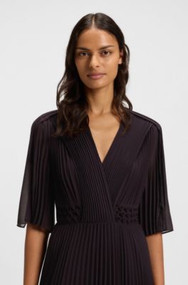 Vestido plisado con fruncido en la cintura, Luz p&uacute;rpura