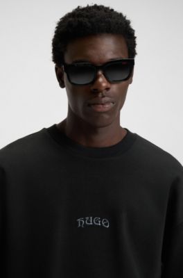 Sudadera en mezcla de algod&oacute;n con logo bordado, Negro