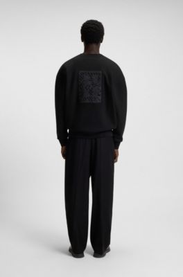Sudadera en mezcla de algod&oacute;n con logo bordado, Negro