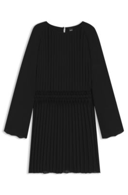 Vestido plisado con cintura fruncida, Negro