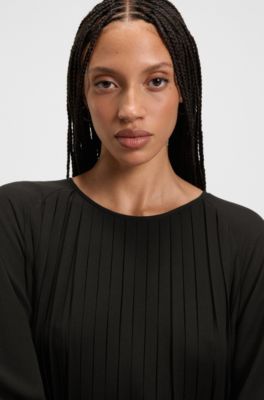 Vestido plisado con cintura fruncida, Negro