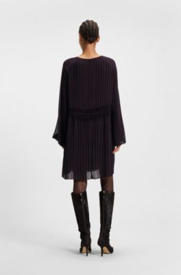 Smocked-waistband dress with pliss&eacute; pleats, Light Purple