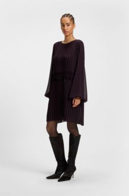 Robe pliss&eacute;e avec taille smock&eacute;e, Violet clair