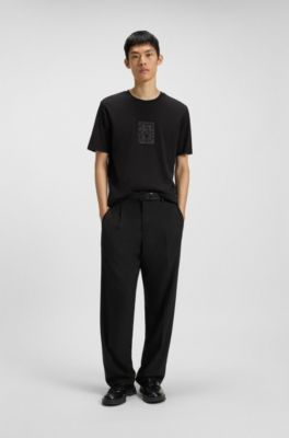 Camiseta de punto de algod&oacute;n con ilustraci&oacute;n bordada, Negro