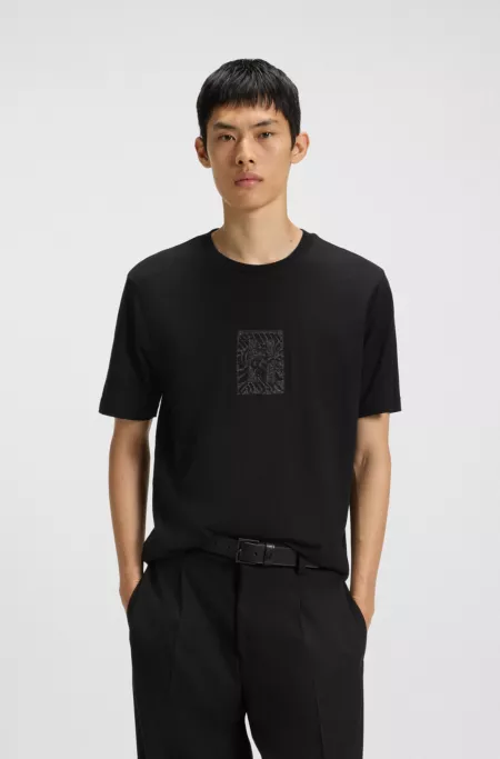 Embroidered-artwork T-shirt in cotton jersey