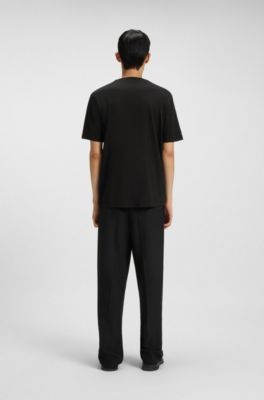 Camiseta de punto de algod&oacute;n con ilustraci&oacute;n bordada, Negro