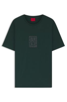 Embroidered-artwork T-shirt in cotton jersey, Light Green