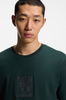 Embroidered-artwork T-shirt in cotton jersey, Light Green