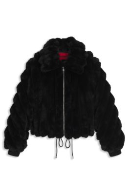Adjustable-hem jacket in faux fur, Black