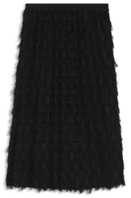 Falda l&aacute;piz en jacquard con motivo de plumas, Negro
