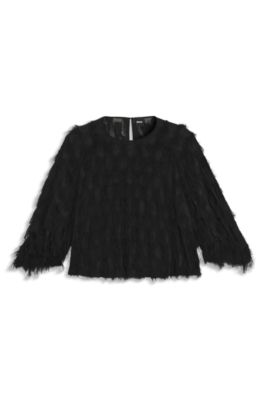 Relaxed-fit blouse in feather jacquard, Black