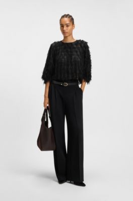 Relaxed-fit blouse in feather jacquard, Black
