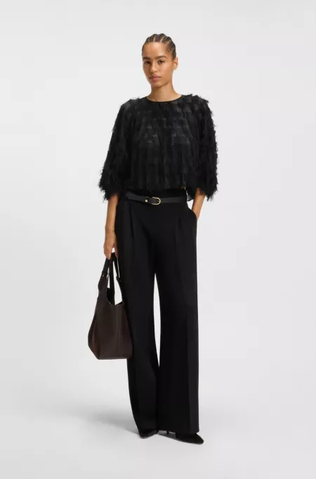 Relaxed-fit blouse in feather jacquard