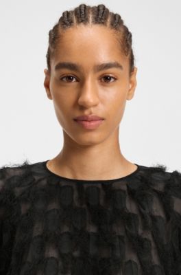 Relaxed-fit blouse in feather jacquard, Black